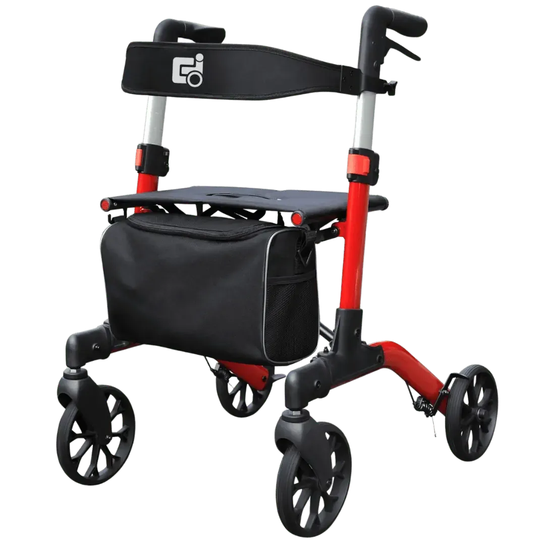רולטור קל משקל מתקפל פעמיים Walk King. 2 Fold Rollator. משקל 6.9 ק"ג. קיפול כפול לרוחב 24 ס"מ. כולל מושב, משענת גב ותיק נשיאה. ס.מדיק יבוא.webp
