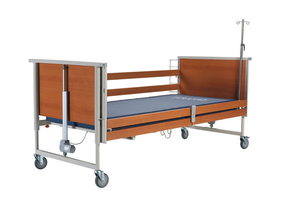 מיטת HOMECARE קומפורטק חשמלית. LO-HI 35-70 ס"מ. עומס 230 ק"ג. CPR. מעקה עץ. גלגלי נירוסטה. מאושר אמ"ר. ס.מדיק יבוא