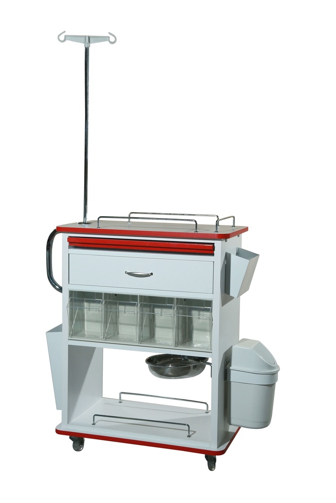 [500223] עגלת טיפול כללית K041 קומפורטק. 28 תאי פוליקרבונט אנטיבקטריאלי. דו צדדית. 92/48/108 ס"מ. תא גליון חולה. פח אשפה. ס.מדיק יבוא