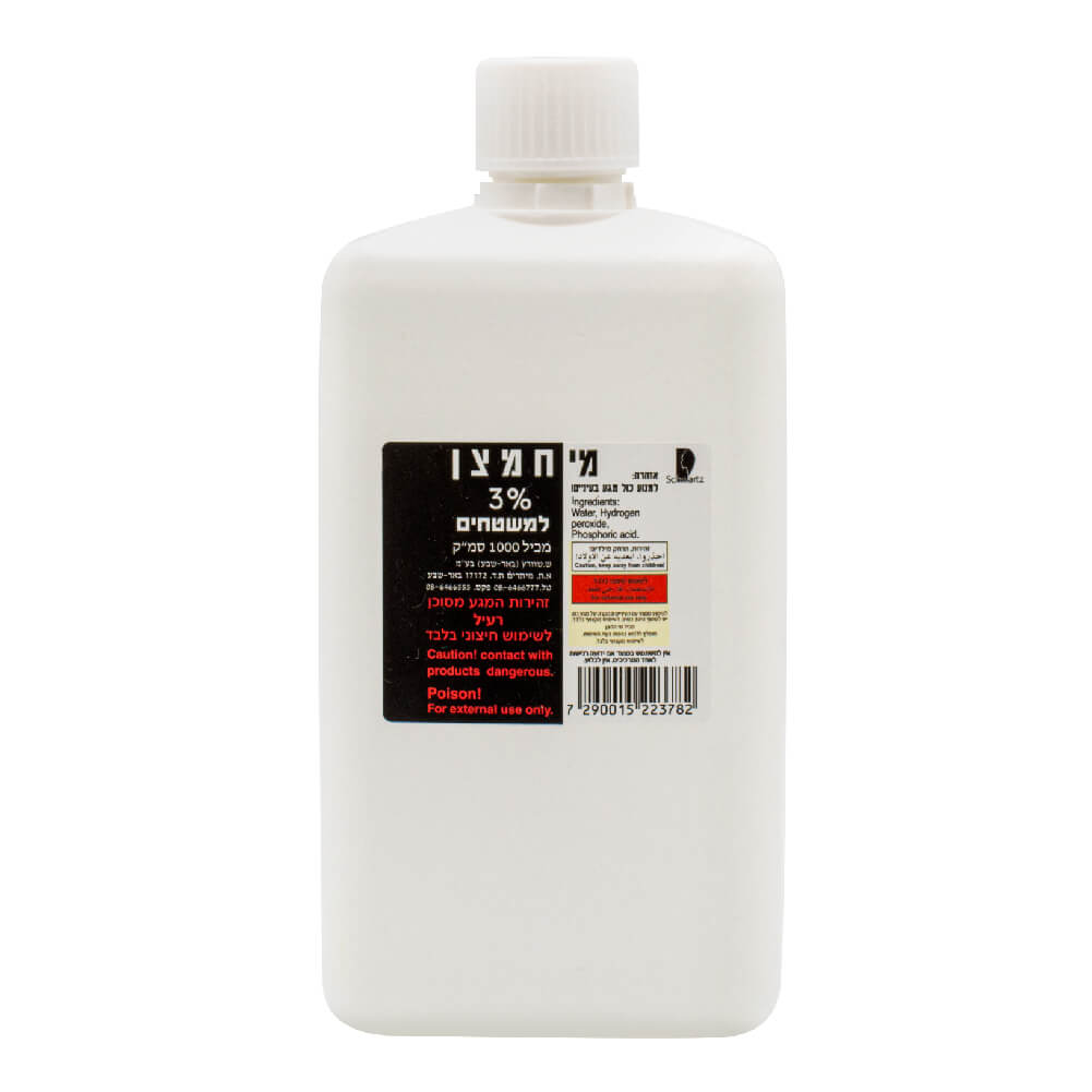 [7290015223782] מי חמצן 3% למשטחים. Hydrogen Peroxide 3% for Surfaces. 1000 מ"ל. חיטוי משטחים וציוד רפואי. ס.מדיק