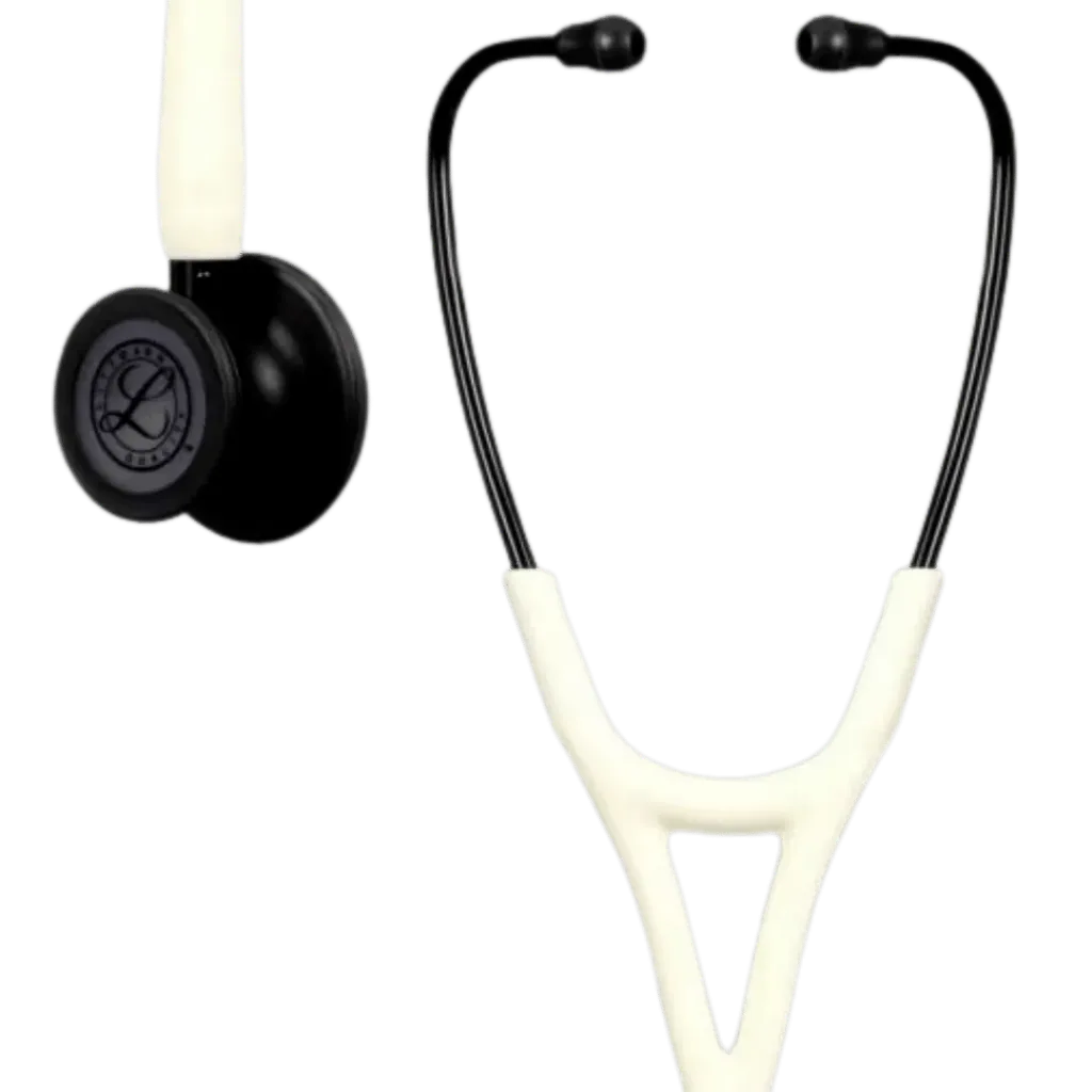סטטוסקופ ליטמן 3M™ קרדיולוגי IV. 3M™ Littmann® Cardiology IV™ Stethoscope. צבע שמנת עם גימור חזה שחור מט וצינור סאטן אלבסטר. Cream with a matte black chest finish and an alabaster satin trim. דגם 6186. ראש כפול. אחריות יצרן 5 שנים. יבוא רשמי לישראל. ס.מדיק יבוא