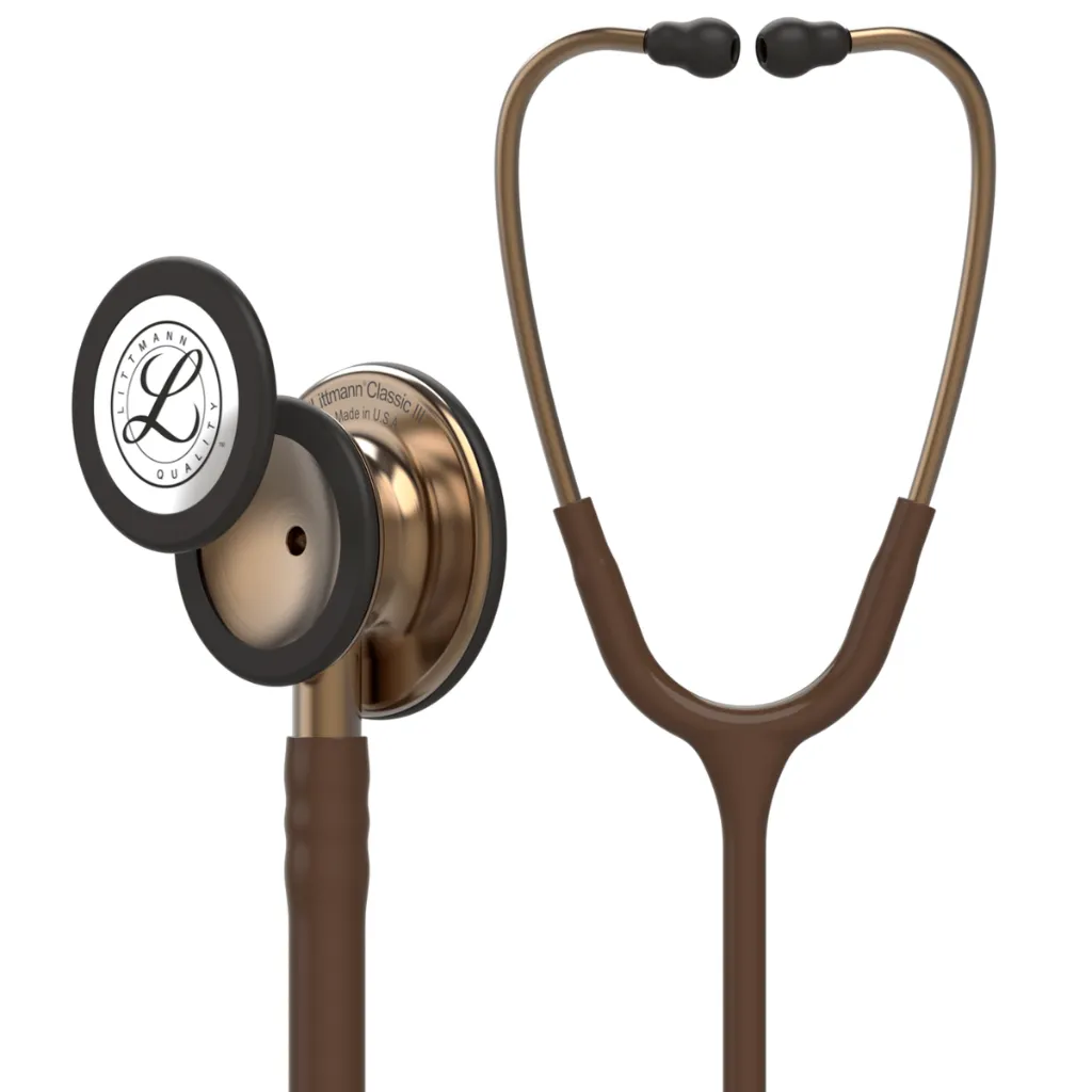 [260850] סטטוסקופ ליטמן 3M קלאסיק III. 3M™ Littmann® Classic III™ Stethoscope. צבע חום שוקולד גימור נחושת. chocolate Brown color, copper finish . דגם 5809. ממברנה כפולה. אחריות יצרן 5 שנים. יבוא רשמי לישראל.