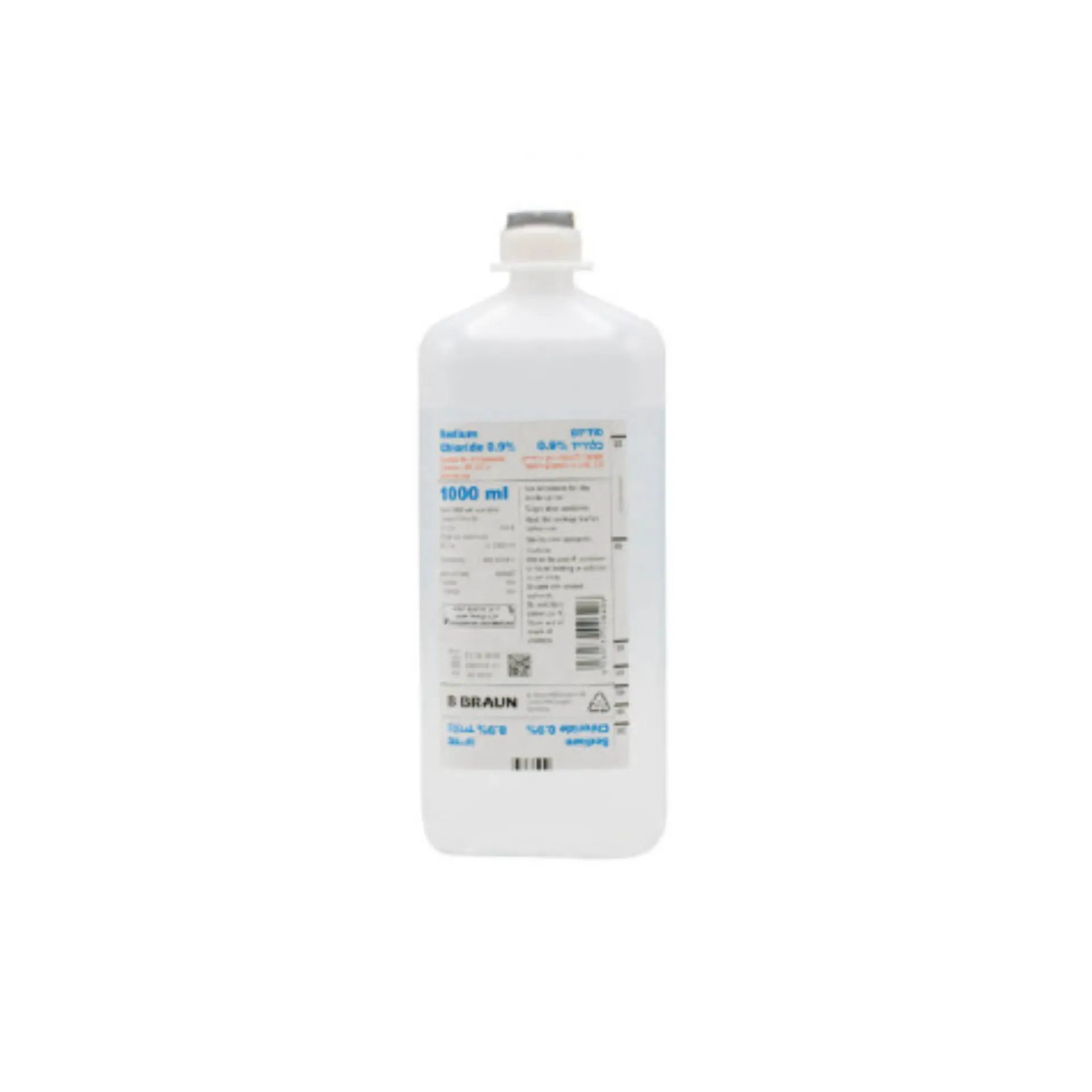 בקבוק עירוי סליין 1000 מ"ל. Saline IV Bottle. Sodium Chloride 0.9% (NaCl). יחידה בודדת. ס.מדיק יבוא