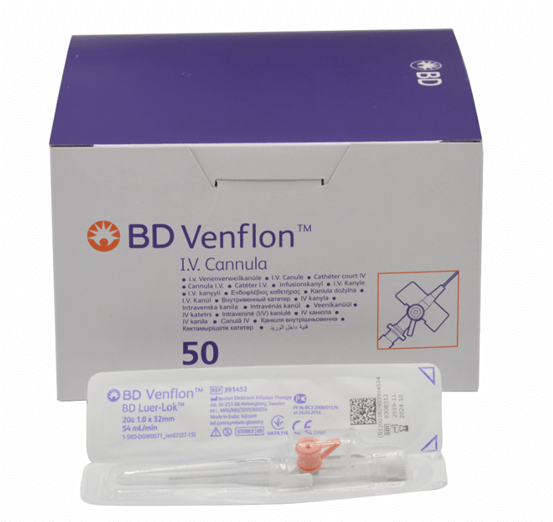 וונפלון מחט לעירוי/נידל. 50 יחידות.  16G אפור|18G ירוק|22G כחול.  BD Venflon. IV Cannula Needle