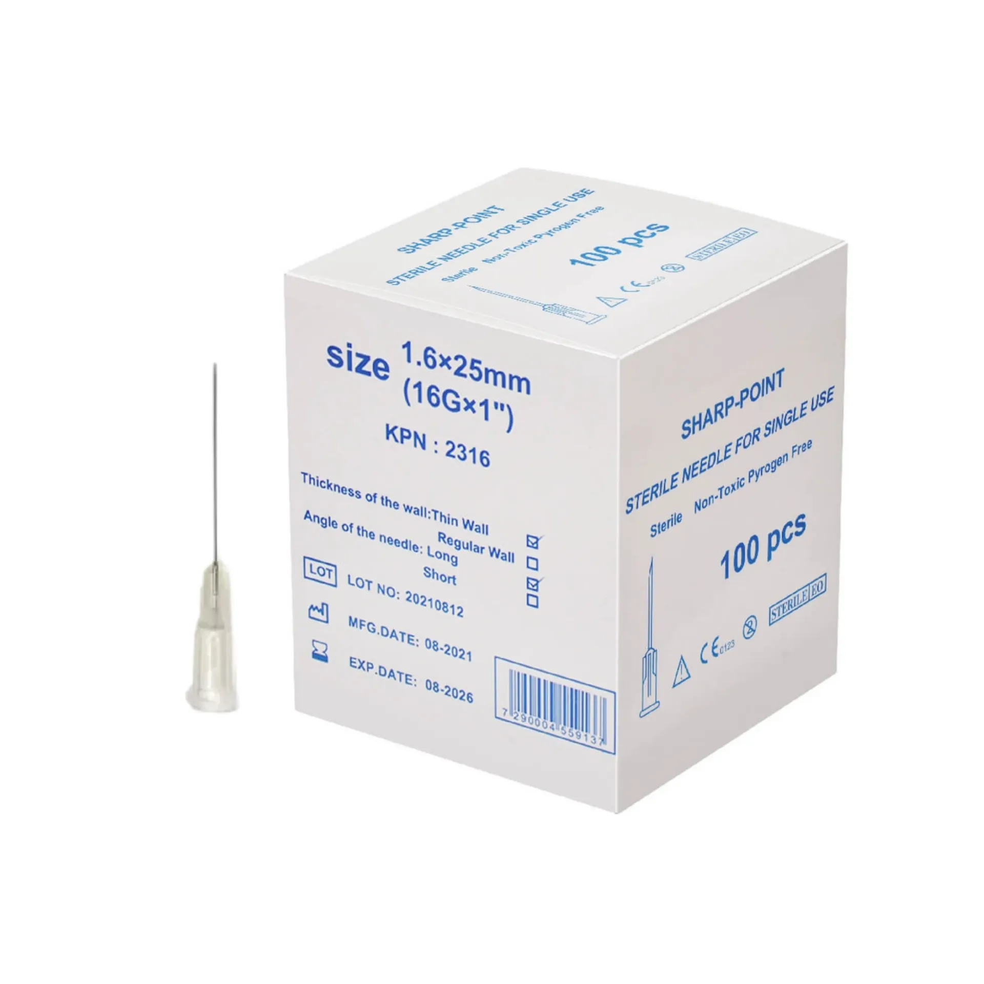 [463611] מחט היפודרמית סטרילית. 100 יחידות. Sterile Hypodermic Needle. . גדלים 16G עד 32G (16G לבן)