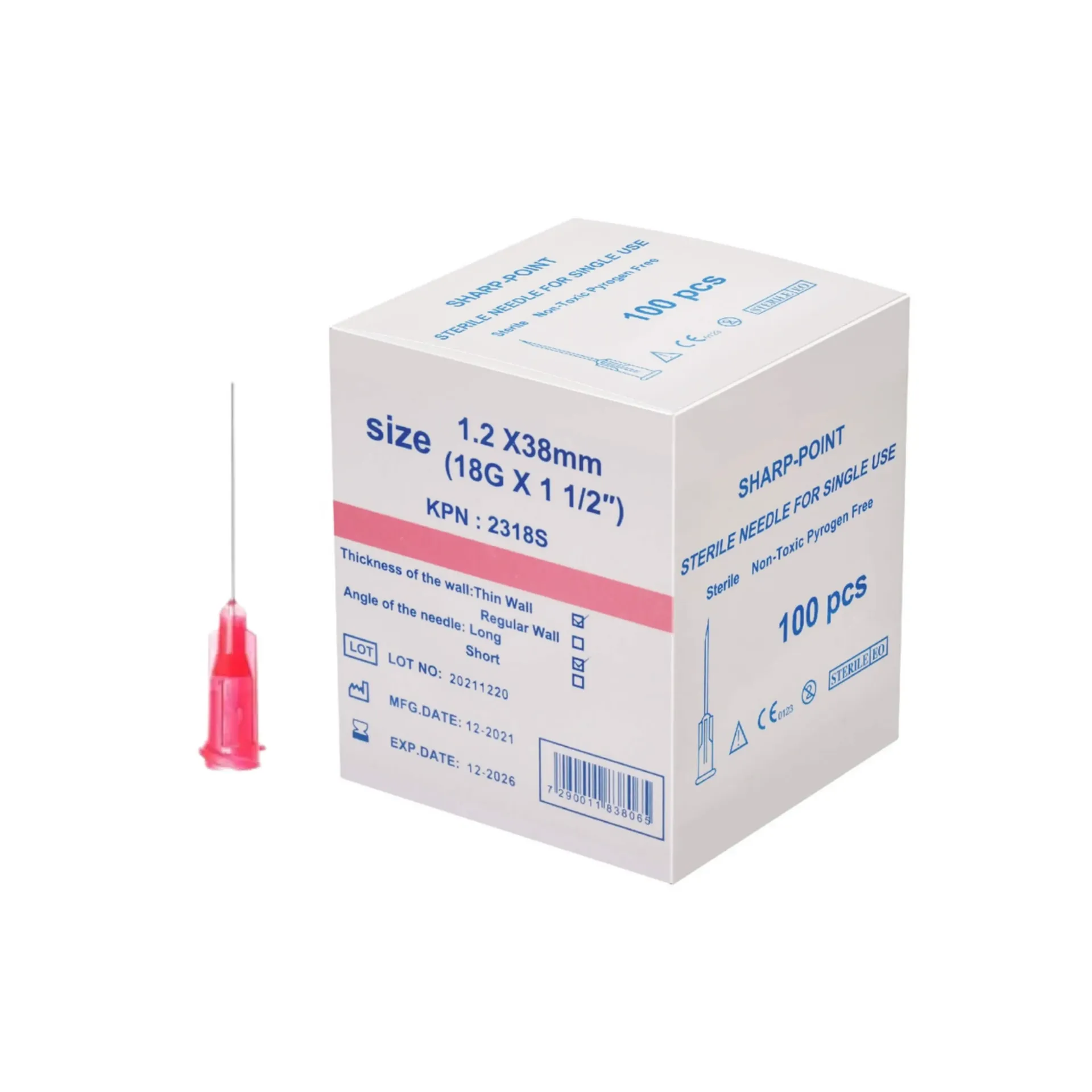 מחט היפודרמית סטרילית. 100 יחידות. Sterile Hypodermic Needle. . גדלים 16G עד 32G