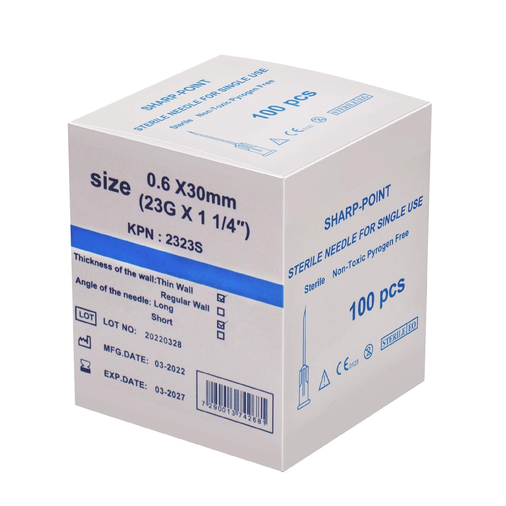 מחט היפודרמית סטרילית. 100 יחידות. Sterile Hypodermic Needle. . גדלים 16G עד 32G