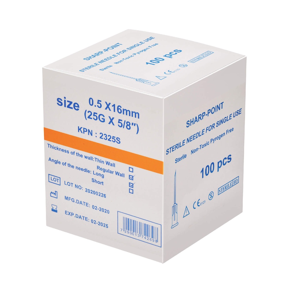 מחט היפודרמית סטרילית. 100 יחידות. Sterile Hypodermic Needle. . גדלים 16G עד 32G