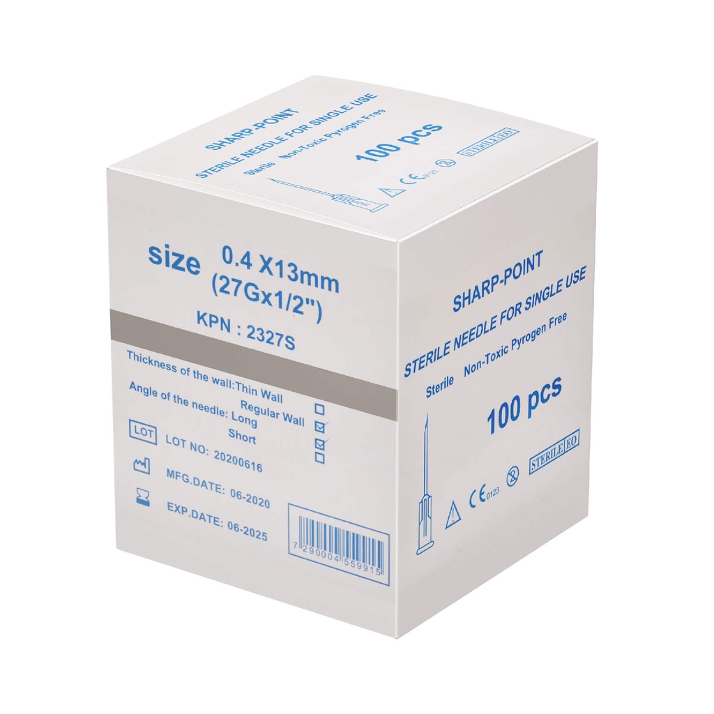 מחט היפודרמית סטרילית. 100 יחידות. Sterile Hypodermic Needle. . גדלים 16G עד 32G