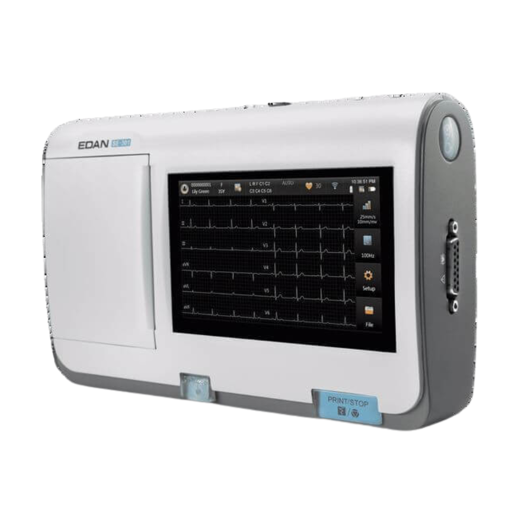 מכשיר א.ק.ג EDAN SE-301. 12 ערוצים. מסך מגע צבעוני. Wi-Fi / ללא חיבור / SIM 4G. נייד וקל משקל. ס.מדיק יבוא