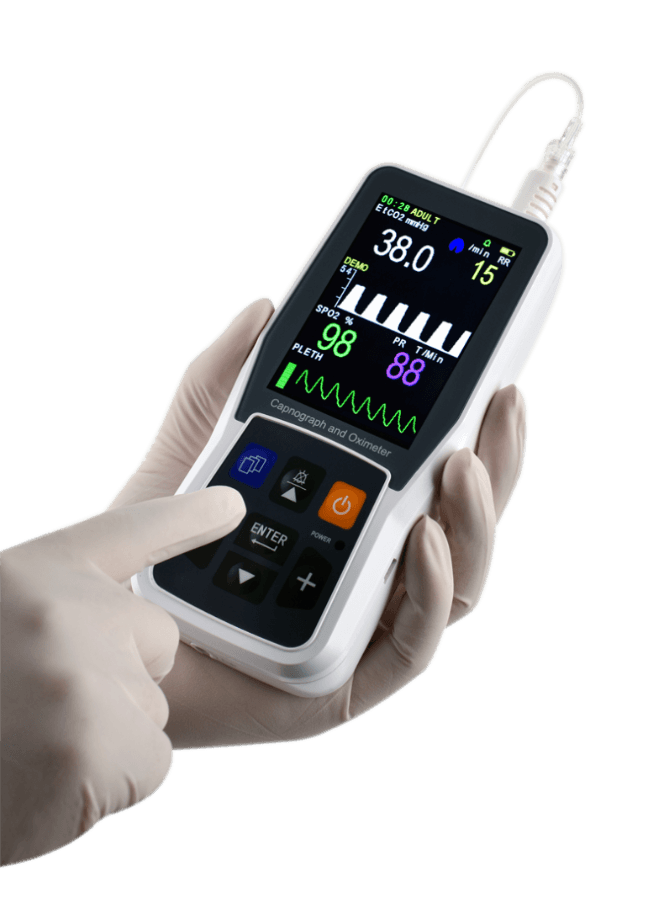 [180205] קפנוגרף ואוקסימטר PC-900B. Creative Medical. EtCO2, SpO2, RR, PR. מסך TFT 2.8". ס.מדיק יבוא