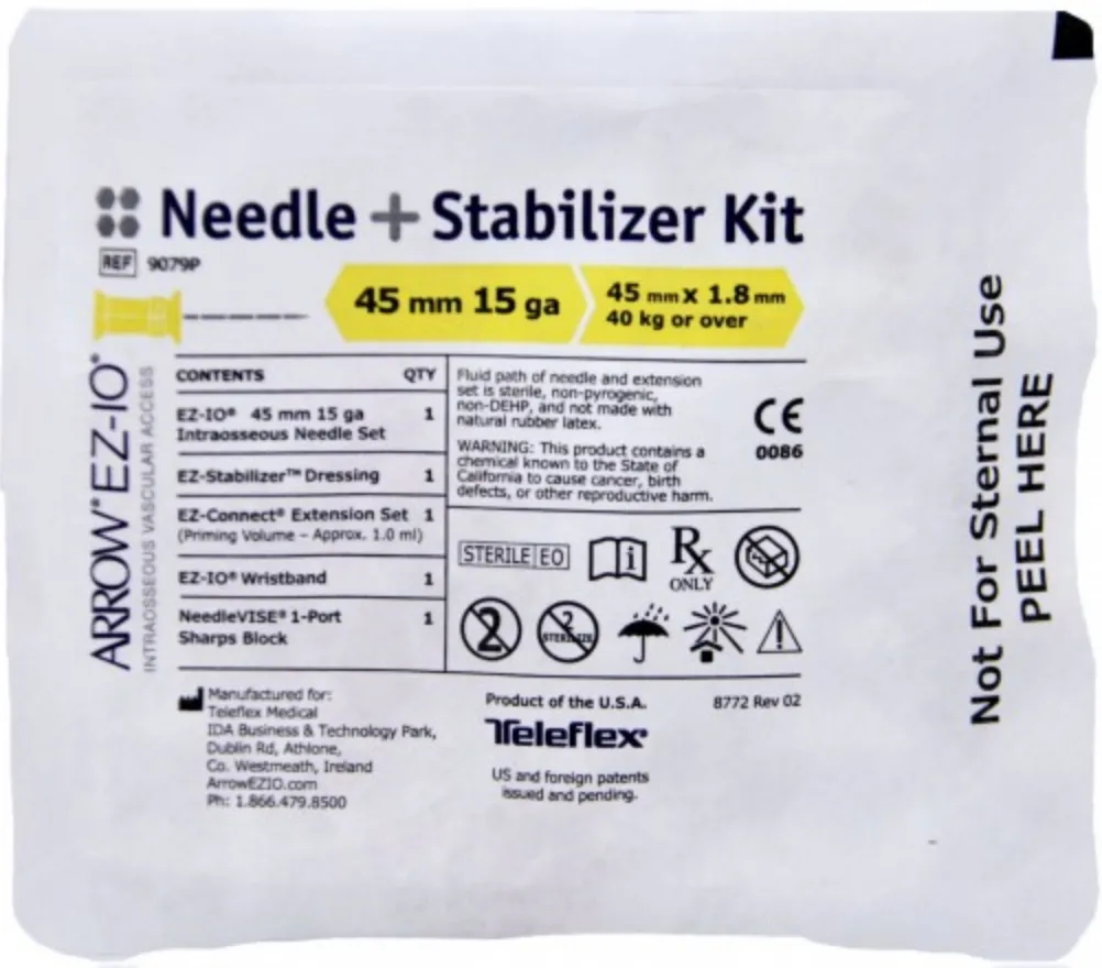 [30223] מחט תוך-עצמית EZ-IO עם ערכת מייצב 45 מ"מ. EZ-IO Needle + Stabilizer Kit 45mm 15G. צהוב, יחידה בודדת. ס.מדיק יבוא