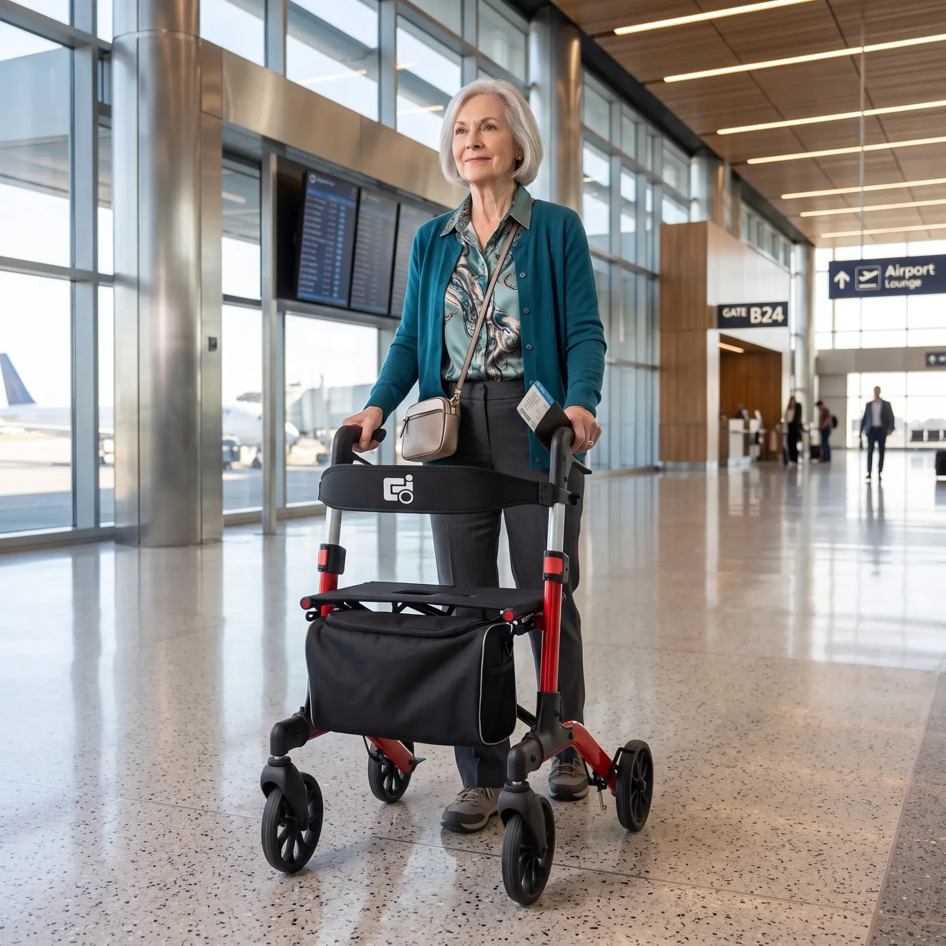 [381004] רולטור קל משקל מתקפל פעמיים Walk King. 2 Fold Rollator. משקל 6.9 ק"ג. קיפול כפול לרוחב 24 ס"מ. כולל מושב, משענת גב ותיק נשיאה. ס.מדיק יבוא