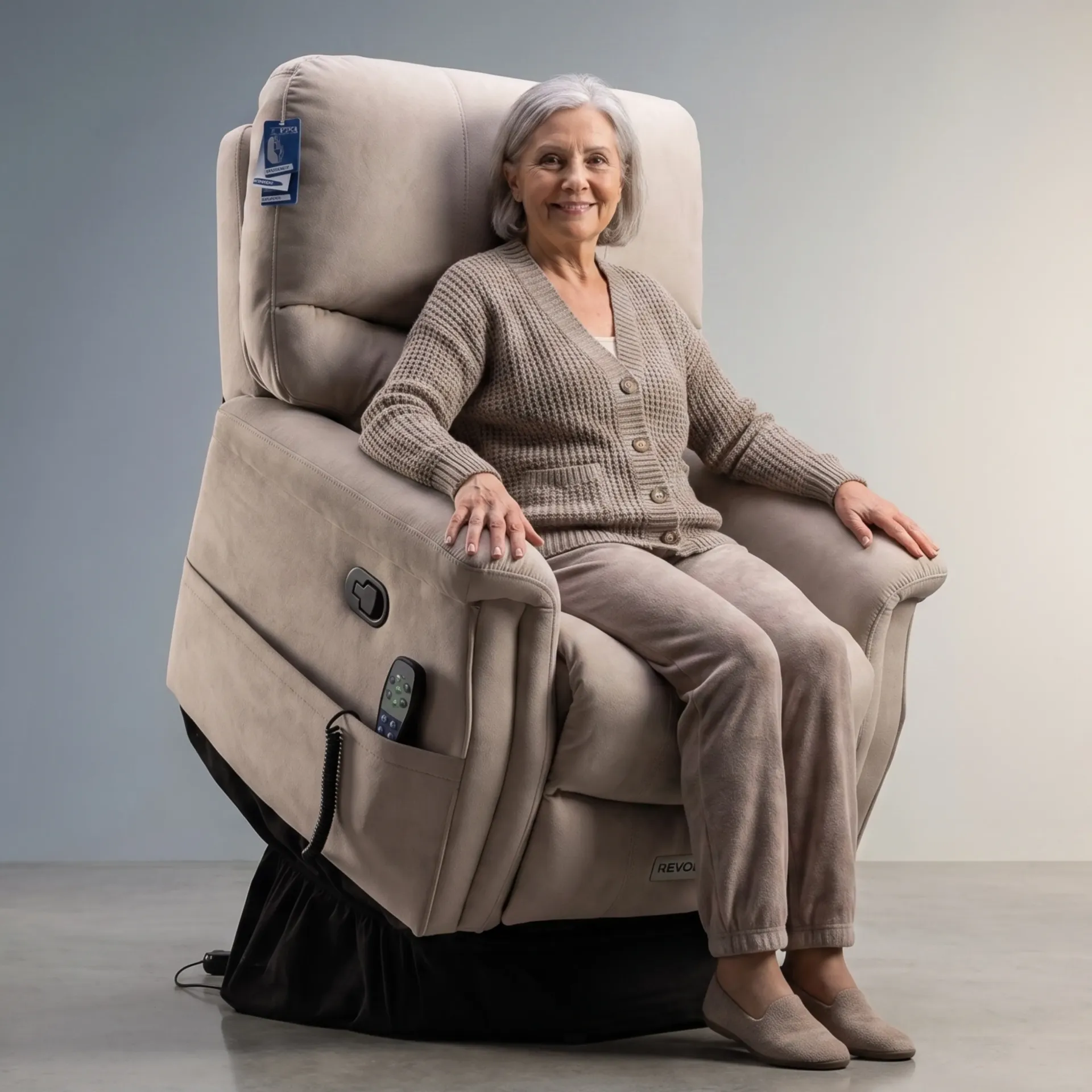 כורסת קימה חשמלית ומסאז' REVOLUTION. Electric Lift Massage Recliner. 2 מנועים גרמניים. ויברציות בישיבה וברגליים. חימום בגב התחתון. רוחב מושב 56 ס"מ. עד 150 ק"ג