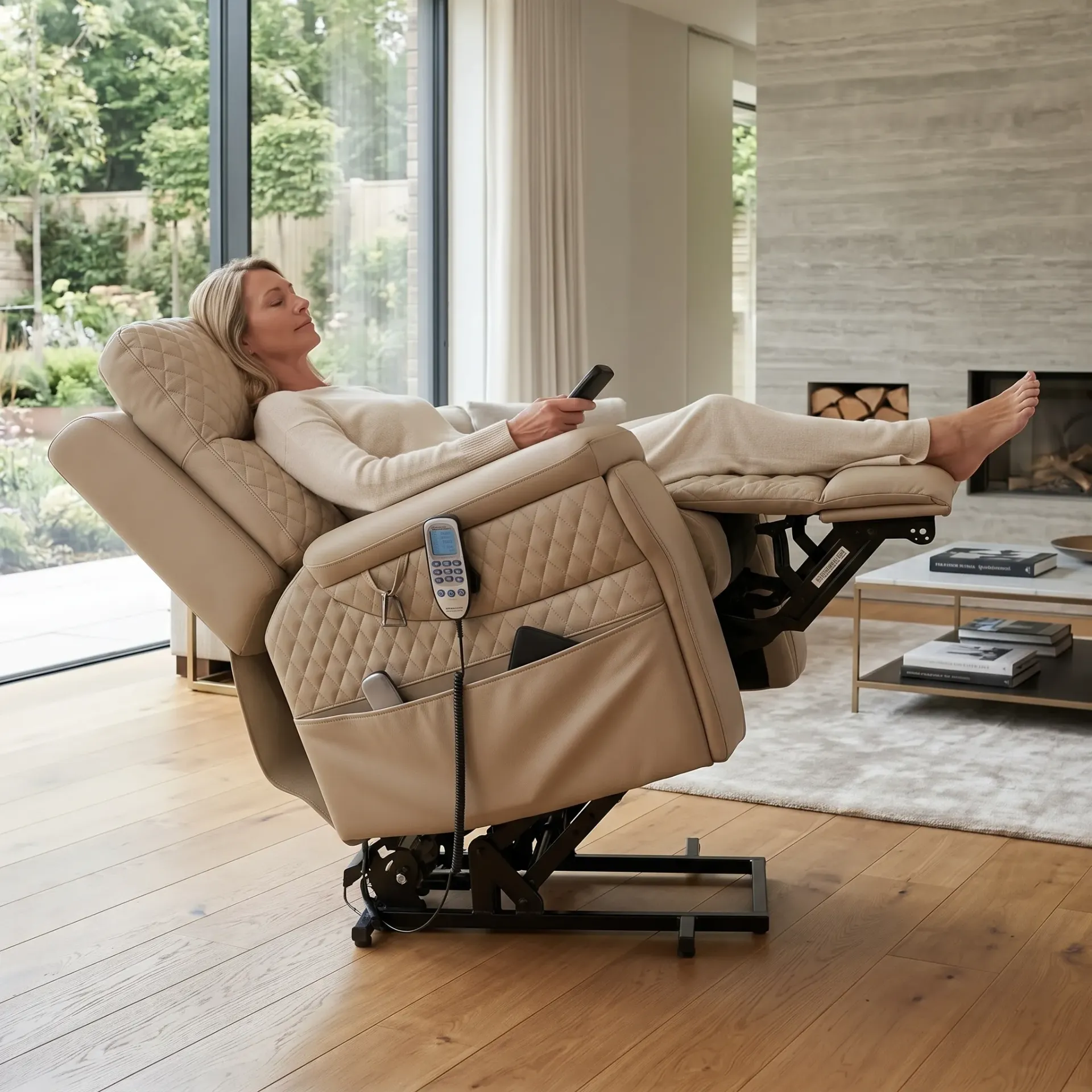[990167] כורסת קימה חשמלית וכורסת טלוויזיה LUXURY. Electric Lift Recliner. 5 מנועים גרמניים. מצב ZERO GRAVITY. עיסוי מובנה. Heavy Duty עד 250 ק"ג (קפוצ'ינו)