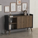 קונסולה מעוצבת Ruby. פחם משולב אגוז. 123.5 x 40 x 80 ס"מ. 2 דלתות ומדפים פתוחים