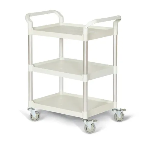 עגלת שירות קומפקטית KT-168W. Compact Service Trolley. 3 מדפים, פלסטיק יצוק ועמודי אלומיניום. 4 גלגלים עם מעצור. ס.מדיק יבוא