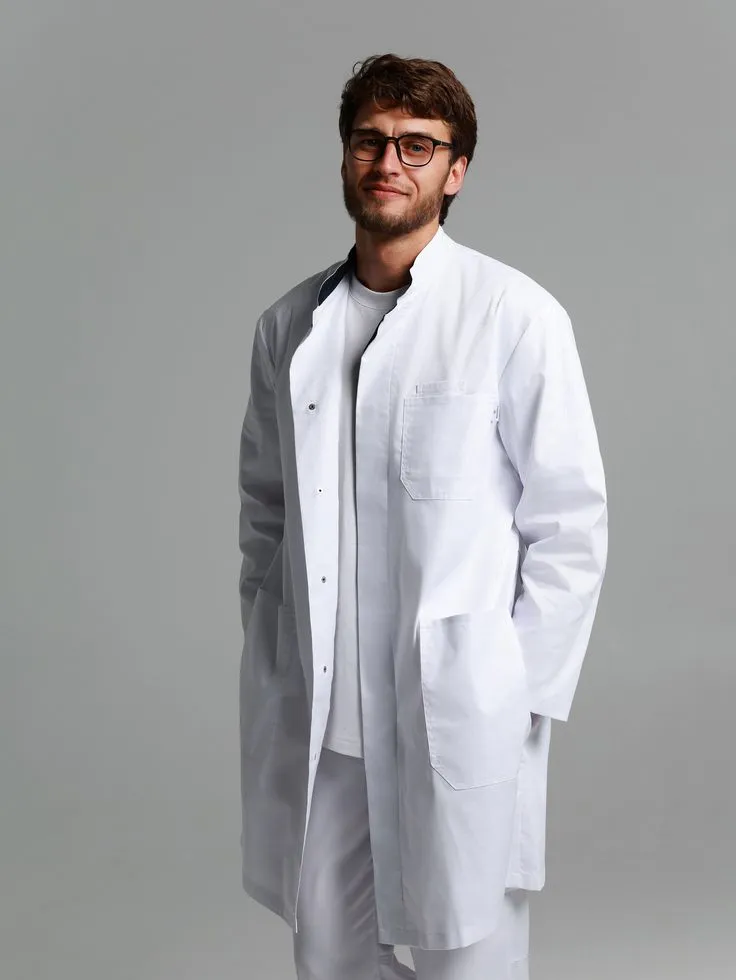 [990376-S] חלוק רפואי לבן. White Medical Coat. כיס חזה. ס.מדיק (S)