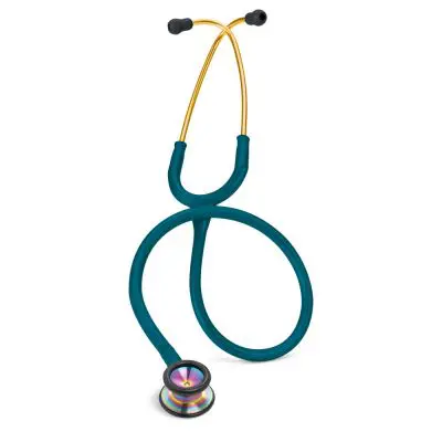[261204] סטטוסקופ ליטמן 3M™ פדיאטרי. 3M™ Littmann® Classic II Pediatric Stethoscope. צבע כחול קריביאן גימור זהב קשת. Caribbean Blue Gold Rainbow. דגם 2153. אחריות יצרן 5 שנים. יבוא רשמי לישראל.