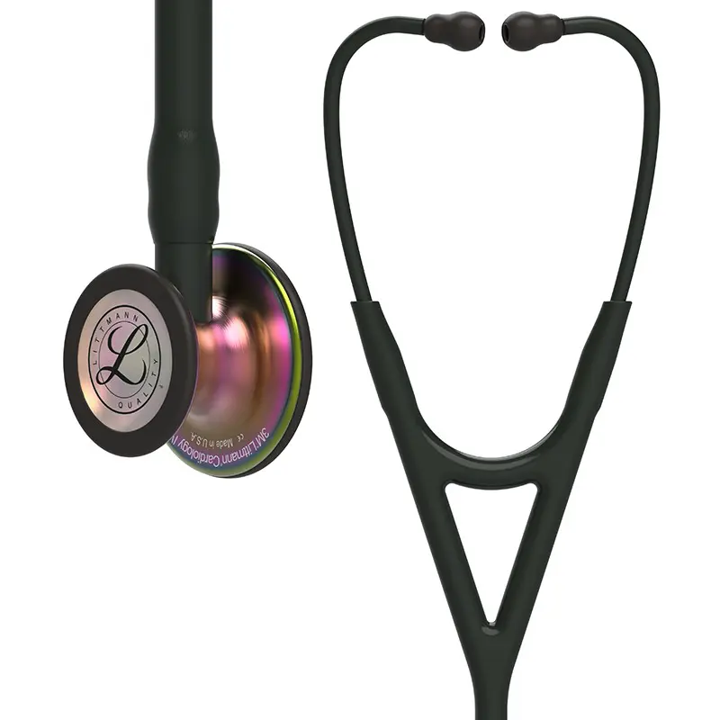 [261414] סטטוסקופ ליטמן 3M™ קרדיולוגי IV. 3M™ Littmann® Cardiology IV™ Stethoscope. צבע שחור מתכת שחורה גימור קשת בענן. Black color, black metal, with a rainbow finish דגם 6165. ראש כפול. אחריות יצרן 5 שנים. יבוא רשמי לישראל.