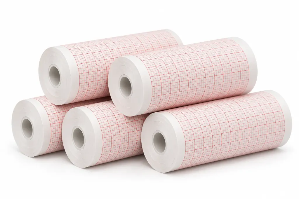 נייר א.ק.ג תרמי 80 מ"מ. ECG Thermal Paper. מארז 5 גלילים. תואם EDAN SE-3, SE-301 ודגמי Comen. ס.מדיק יבוא