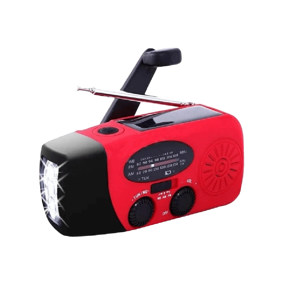 [460053] רדיו נייד עם פנס. Emergency Radio with Flashlight. טעינה חשמלית, סולארית וידנית (דינמו). לחירום ולהפסקות חשמל. ס.מדיק יבוא