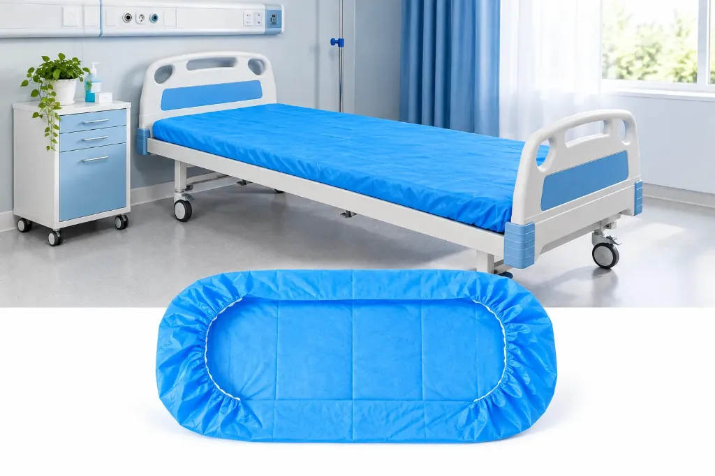 סדין ניילון CPE למיטה עם גומי. CPE Bed Cover. 210x90 ס"מ, כחול, 10 יחידות. Medicpro