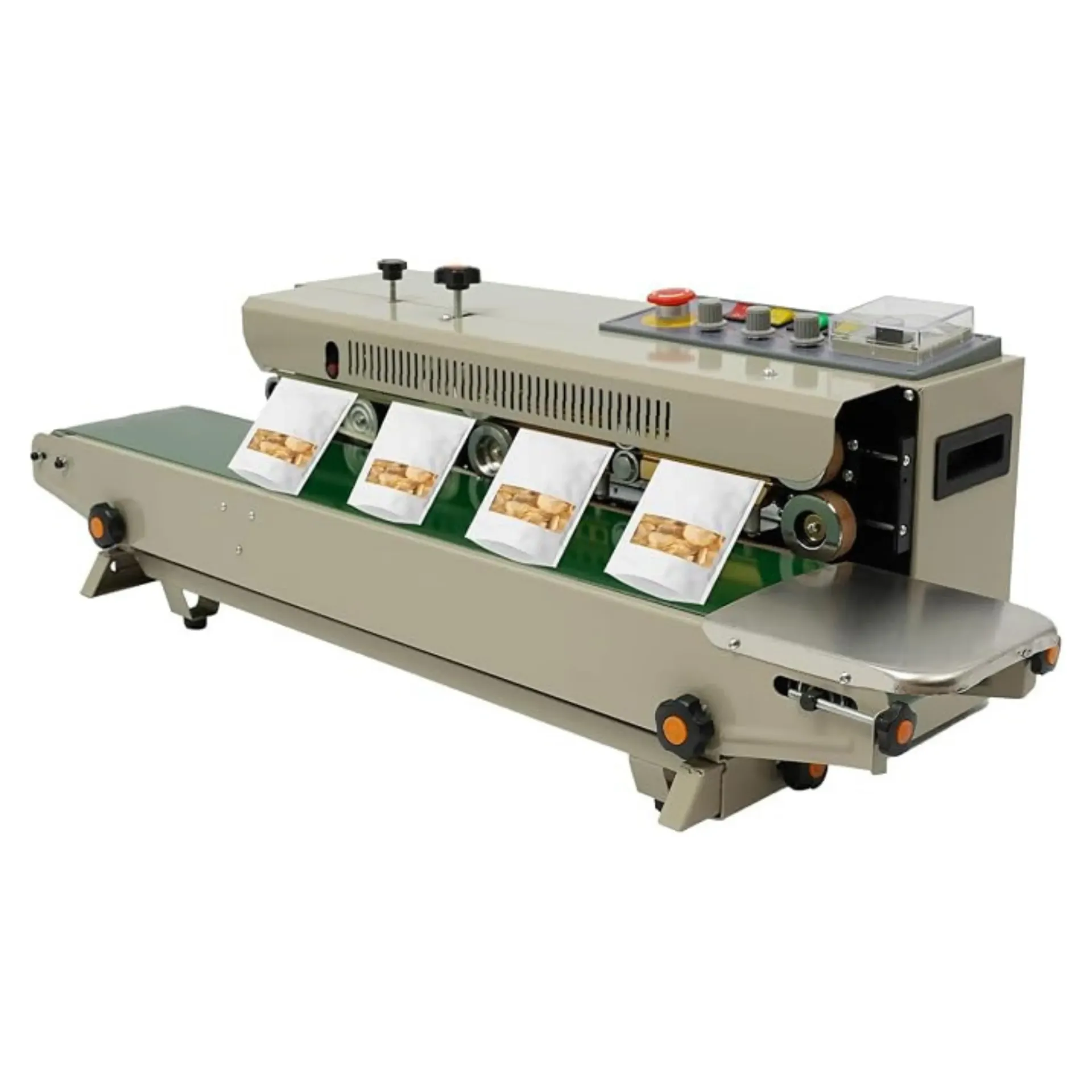 מכונת איטום שקיות רציפה FRD-1000. Continuous Band Sealer. מנוע נחושת 850W. טמפרטורה מתכווננת עד 300°C. ס.מדיק יבוא