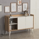 קונסולה מעוצבת Ruby. אלון משולב לבן. 123.5 x 40 x 80 ס"מ. 2 דלתות ומדפים פתוחים