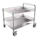עגלת שירות נירוסטה 304 עם שני מדפים. Stainless Steel Service Trolley. סף מים, מעקות וידיות הובלה. עד 50 ק"ג למדף. ס.מדיק יבוא