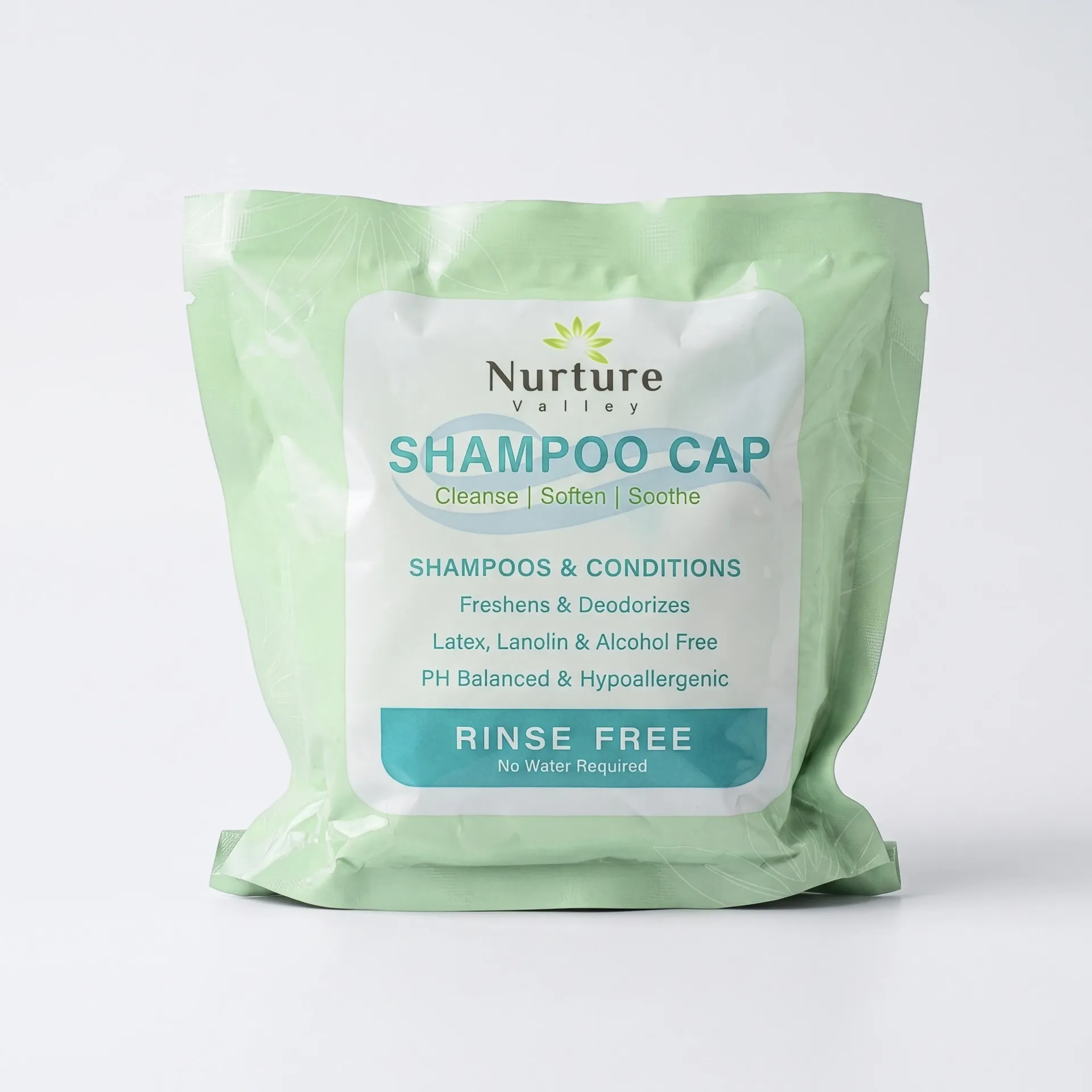 כובע חפיפה ללא מים Nurture Valley. Rinse-Free Shampoo Cap. שמפו ומרכך ללא שטיפה. חד פעמי. ס.מדיק יבוא