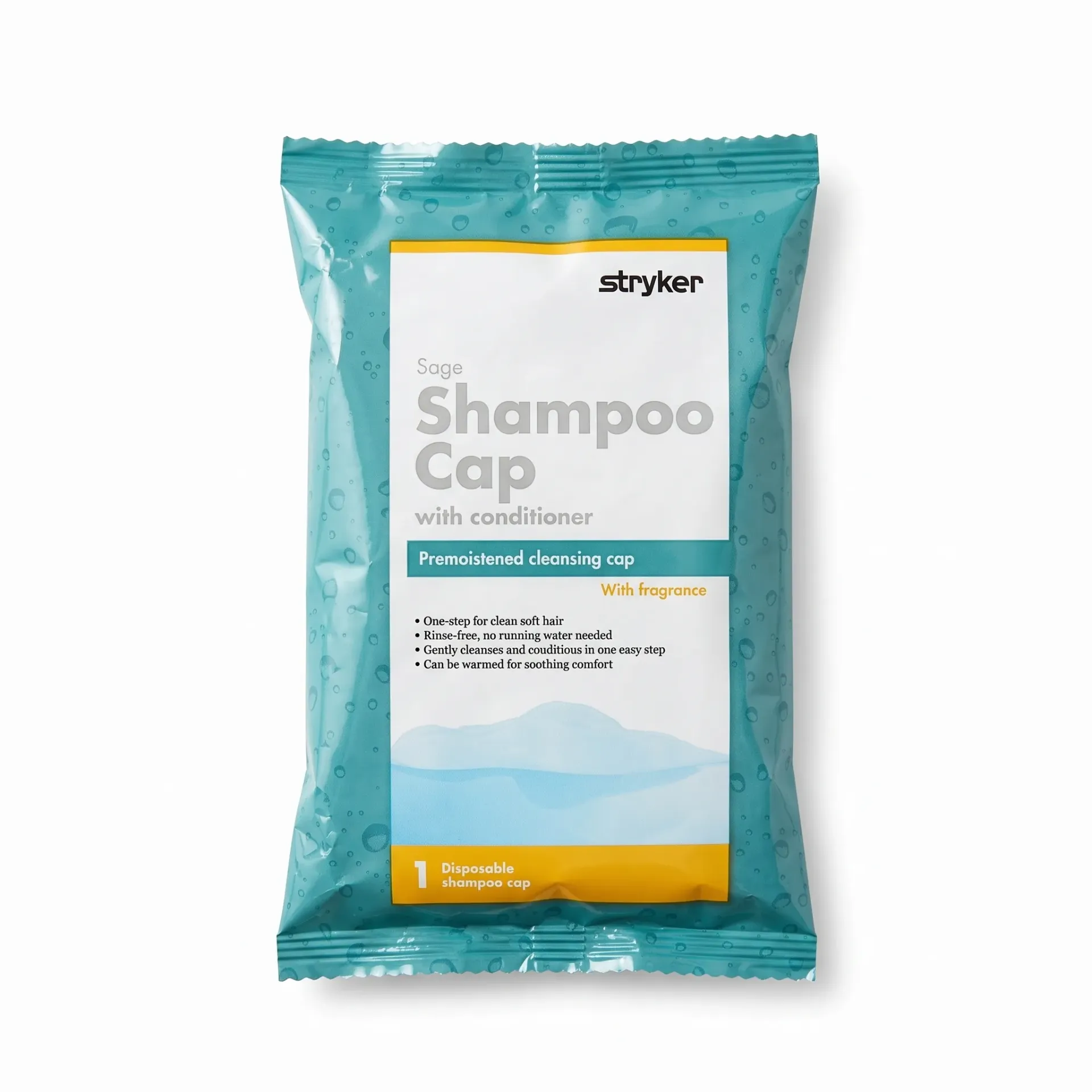 כובע חפיפה ללא מים Sage עם מרכך. Stryker Sage Shampoo Cap with Conditioner. ללא שטיפה. חד פעמי. ס.מדיק יבוא